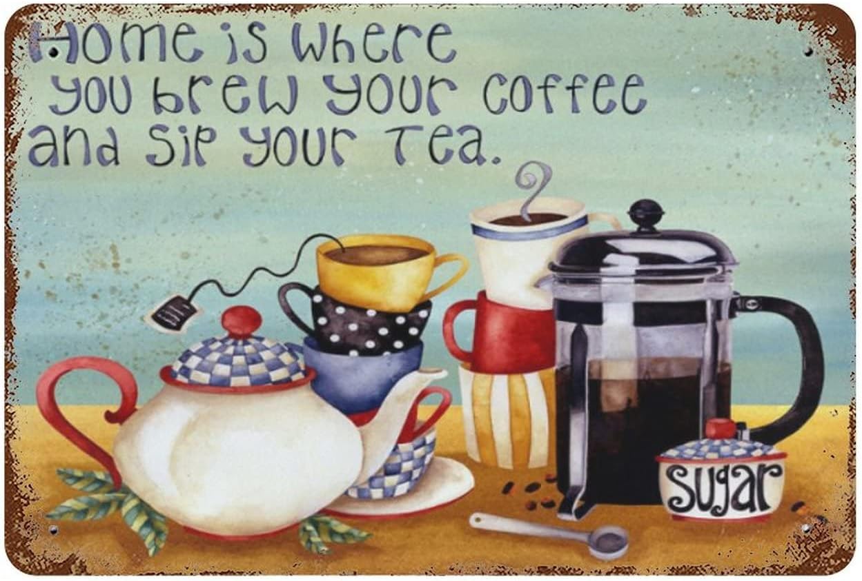 Coffee Tea Place - Placa de Metal Decorativa Vintage para