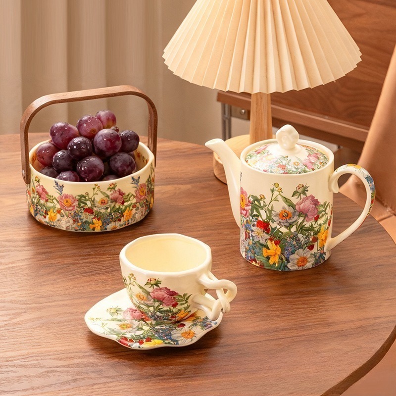 Coffee Tea Gift Basket - Conjunto de Chá Cerâmico Floral Vintage
