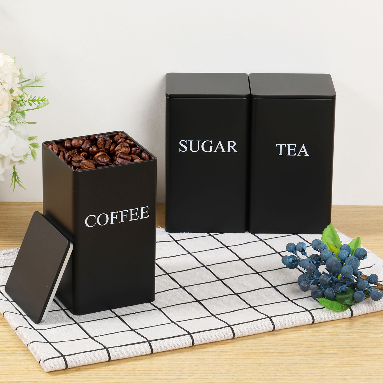 Coffee Tea Sugar Canisters - 3 pçs caixas de armazenamento de