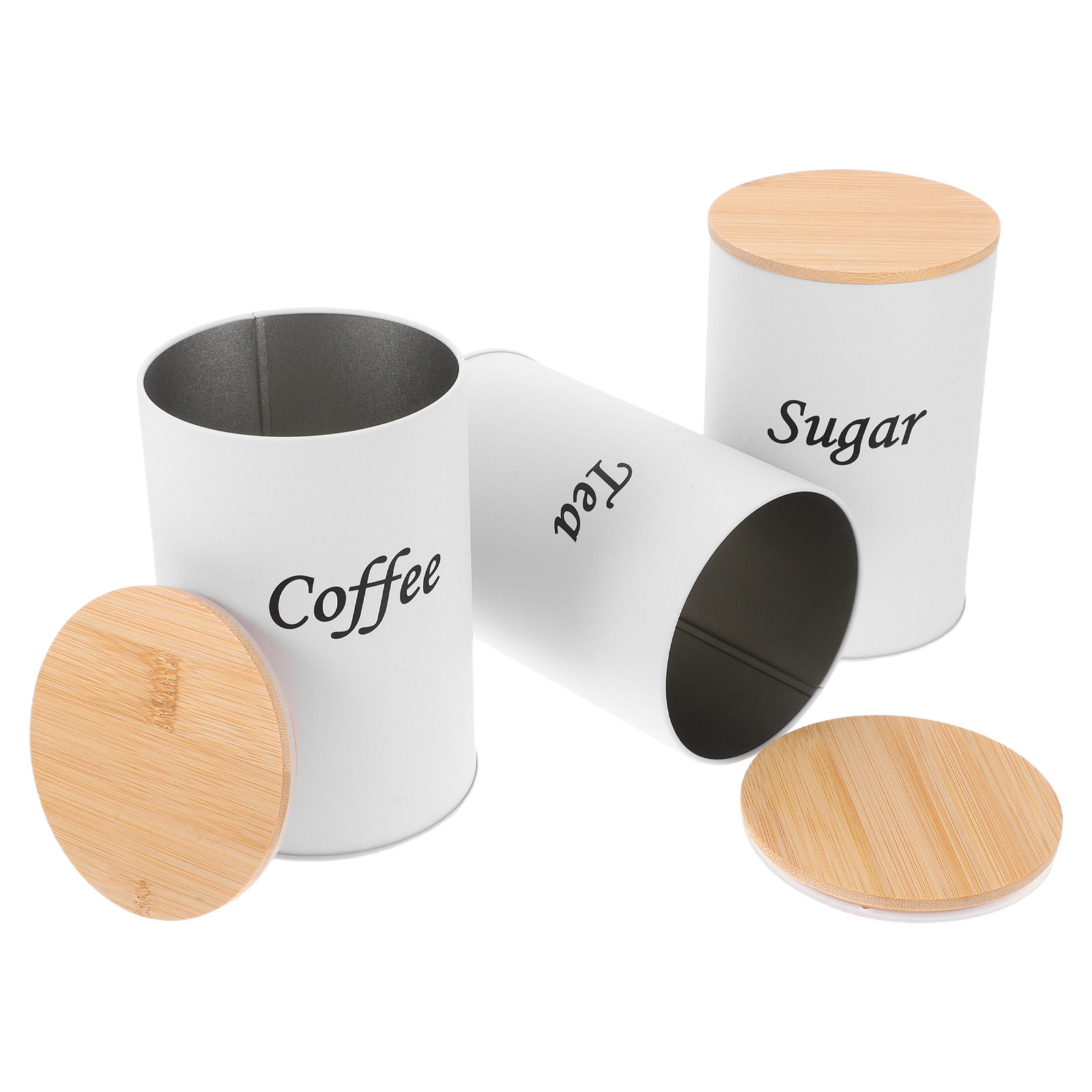 Coffee Tea Sugar Canisters - Conjunto de 3 Latas Redondas Herméticas