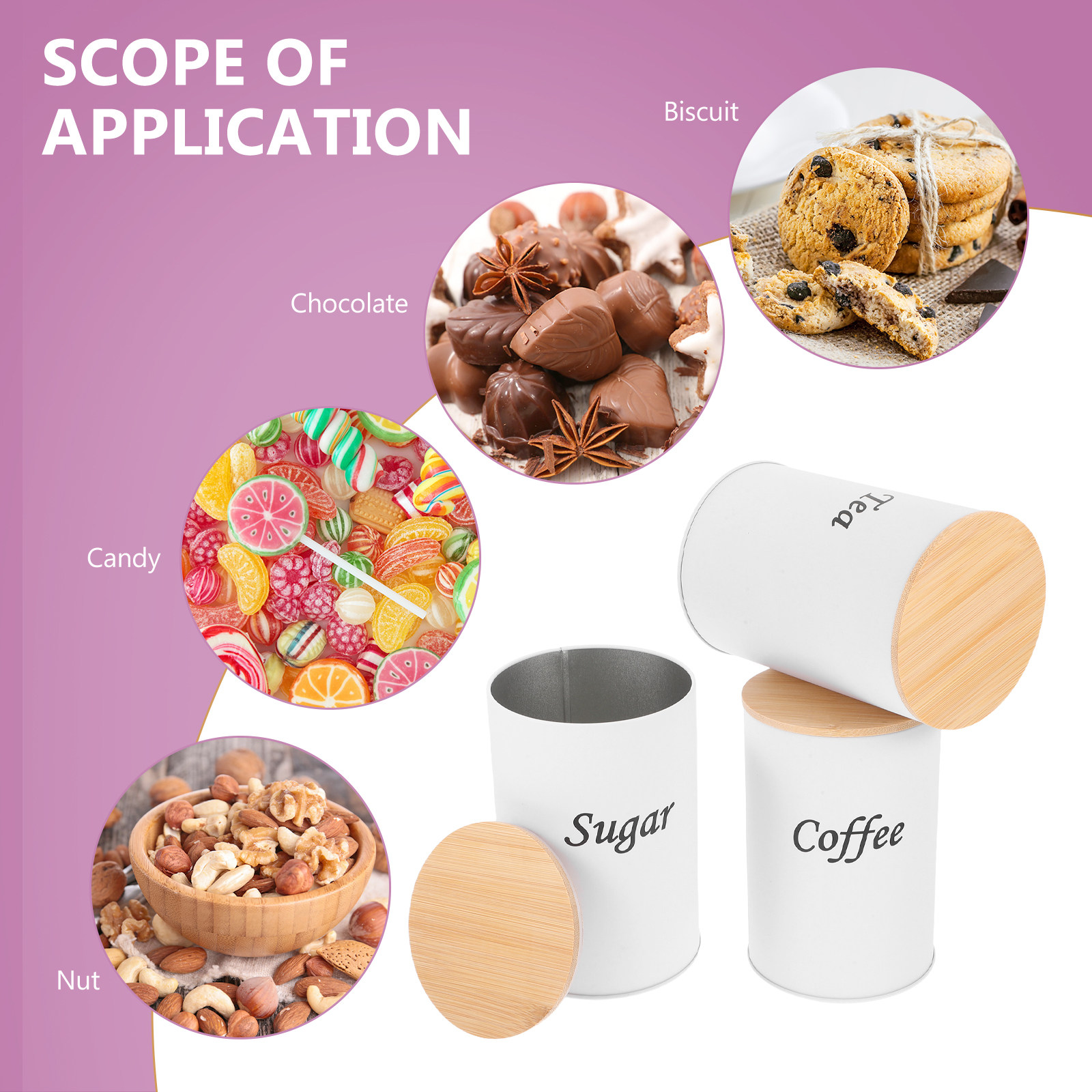 Conjunto de 3 Latas Redondas H - Coffee Tea Sugar Canisters avaliação e preço