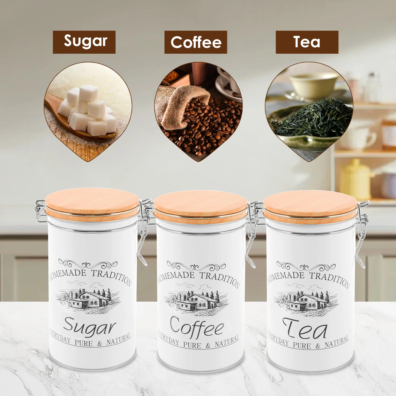 3 pçs/set chá café açúcar vasi - Coffee Tea Sugar Canisters avaliação e preço