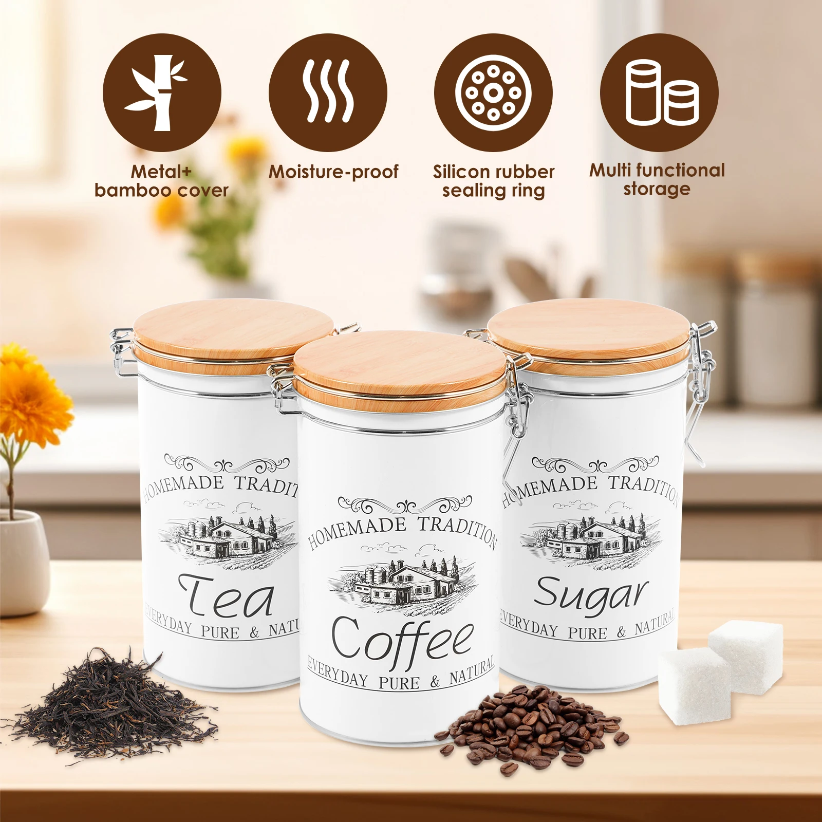 3 pçs/set chá café açúcar vasi - Coffee Tea Sugar Canisters avaliação e preço