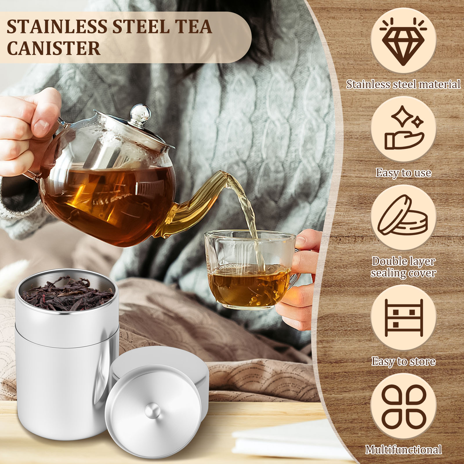 Latas de folhas de chá de aço  - Coffee Tea Sugar Canisters avaliação e preço